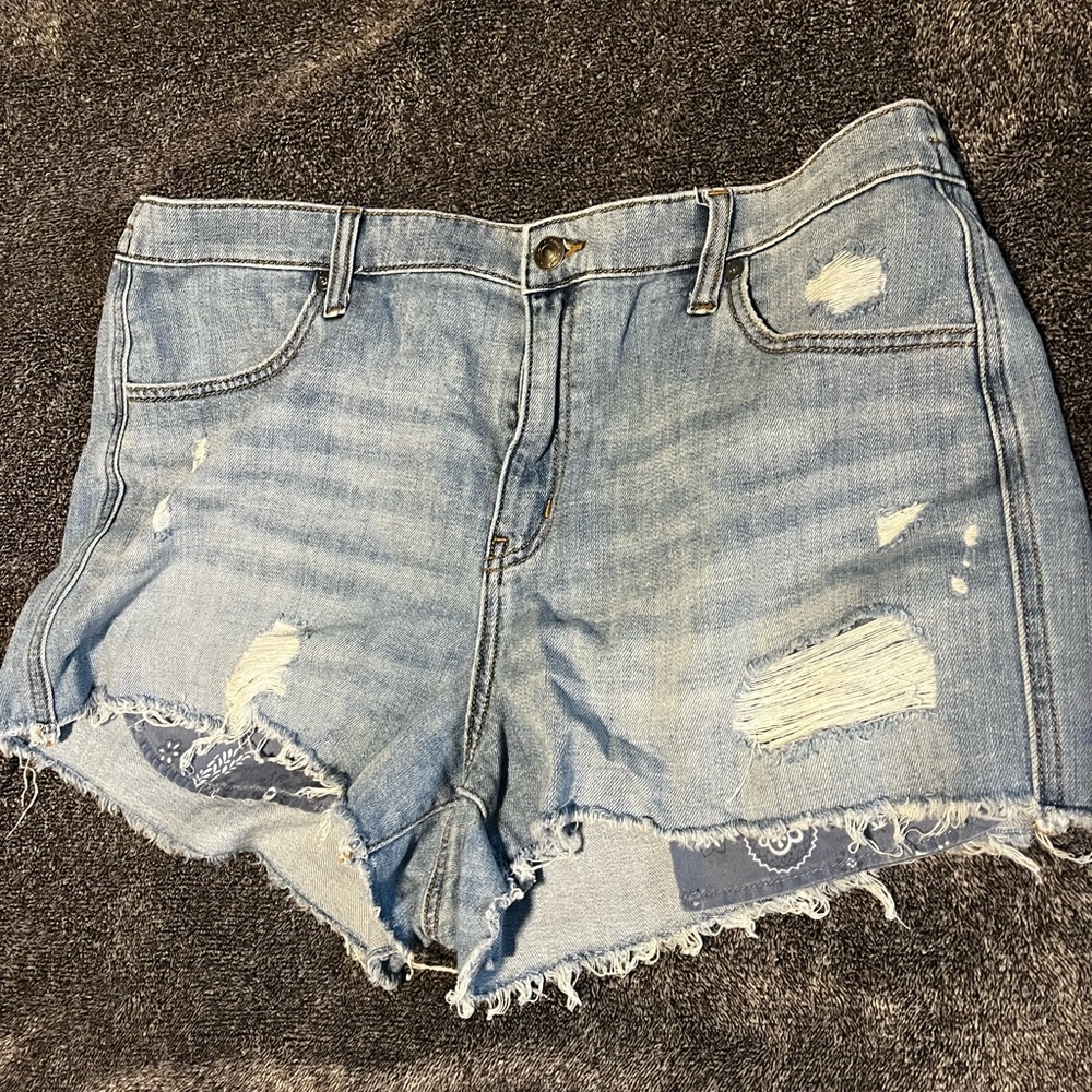 Aerie Blue Jean Shorts with Distressed Frayed Hem